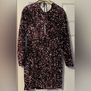 Zara Velvet Black Mini Dress w/Pink Sequins NWT.